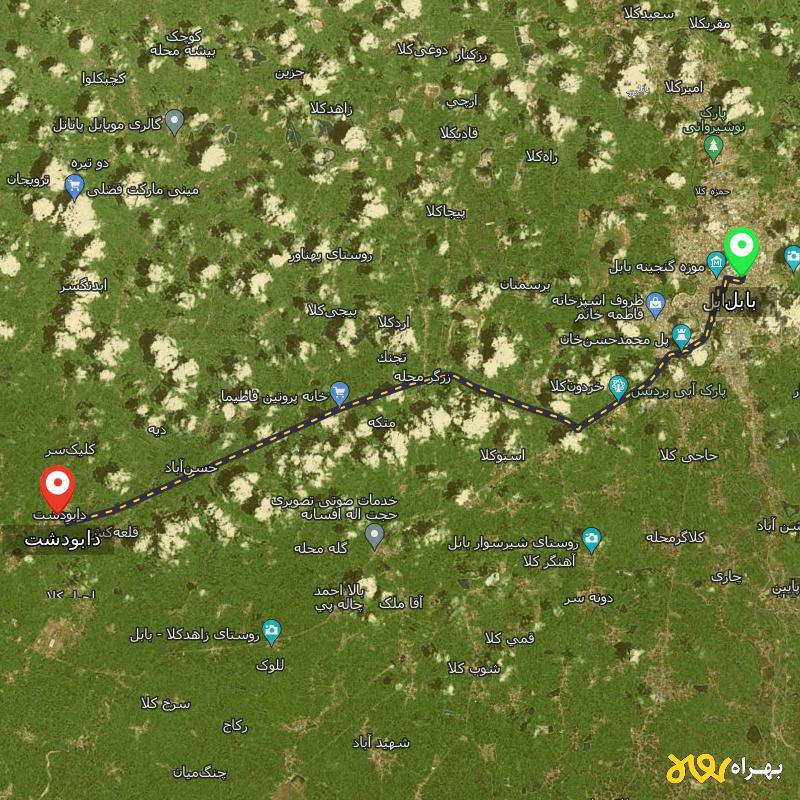 مسافت و فاصله دابودشت - مازندران تا بابل - شهریور ۱۴۰۳