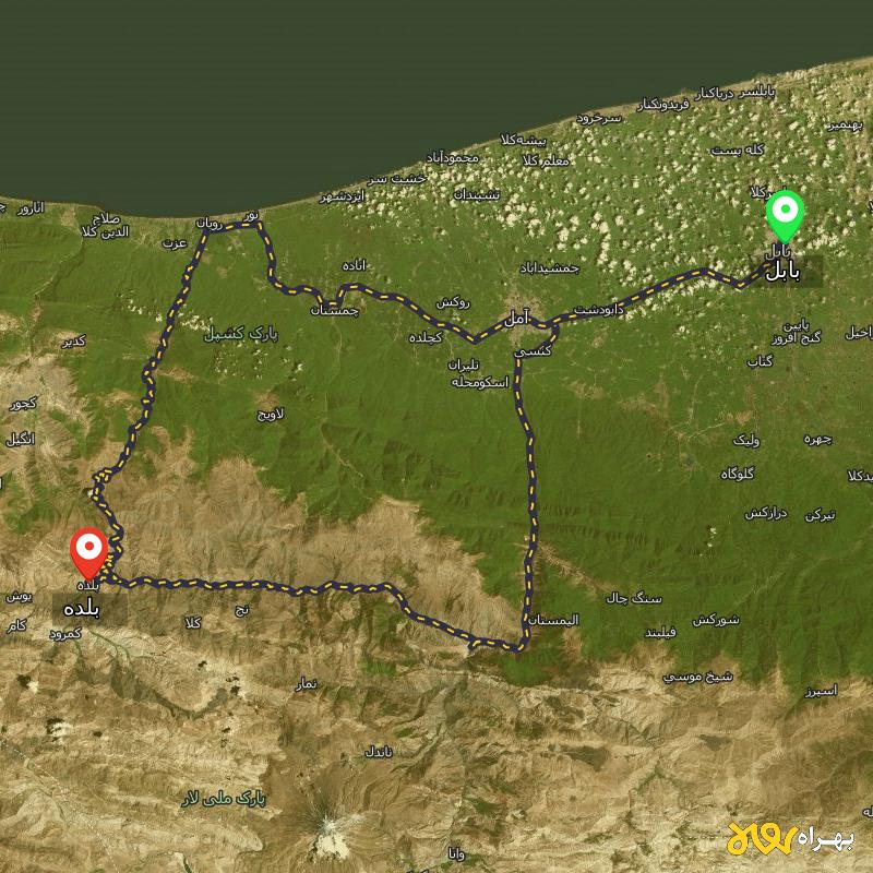 مسافت و فاصله بلده - مازندران تا بابل از ۲ مسیر - اردیبهشت ۱۴۰۳