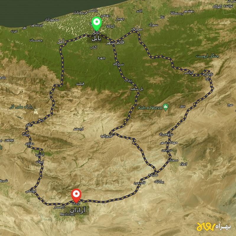 مسافت و فاصله آرادان - سمنان تا بابل از ۳ مسیر - دی ۱۴۰۳
