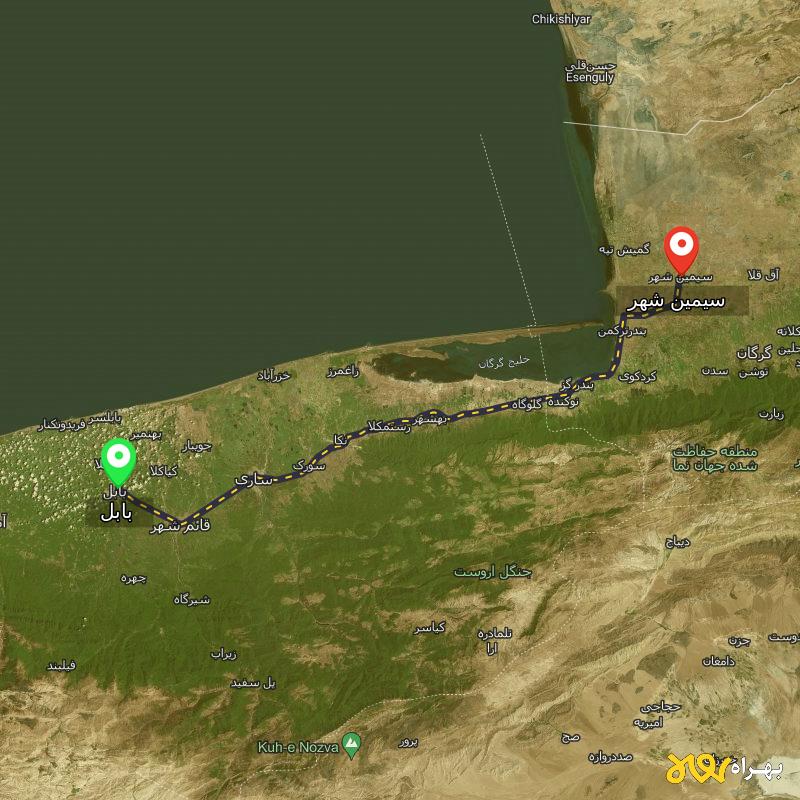 مسافت و فاصله سیمین شهر - گلستان تا بابل - آذر ۱۴۰۳