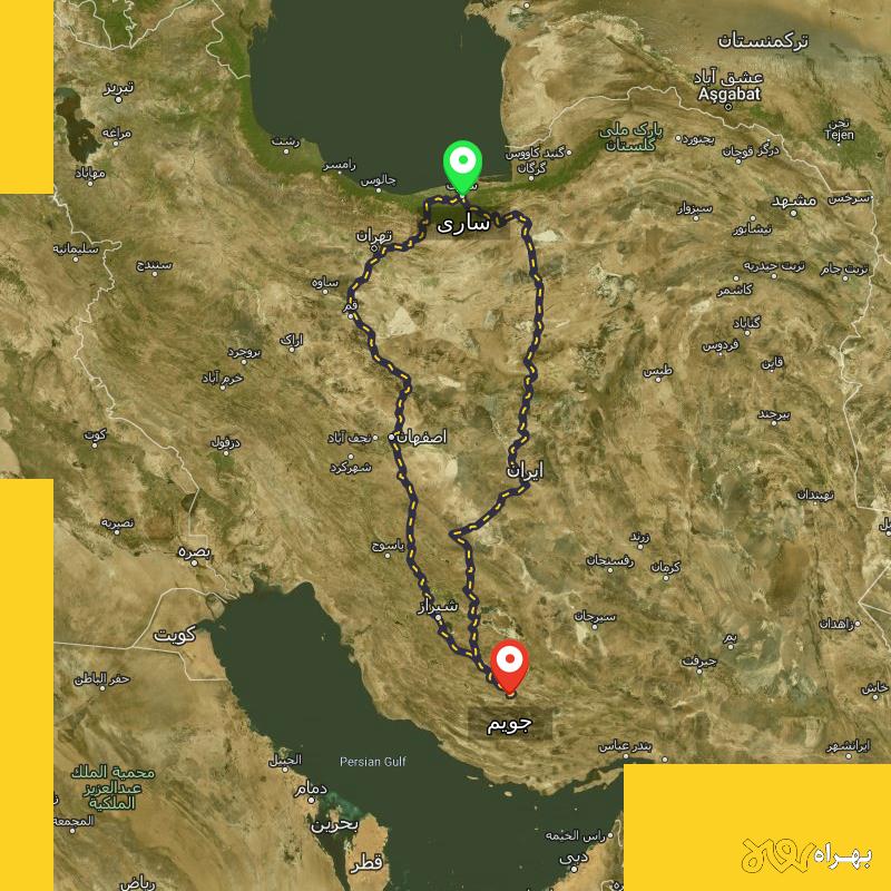 مسافت و فاصله جویم - فارس تا ساری از ۲ مسیر - مرداد ۱۴۰۳