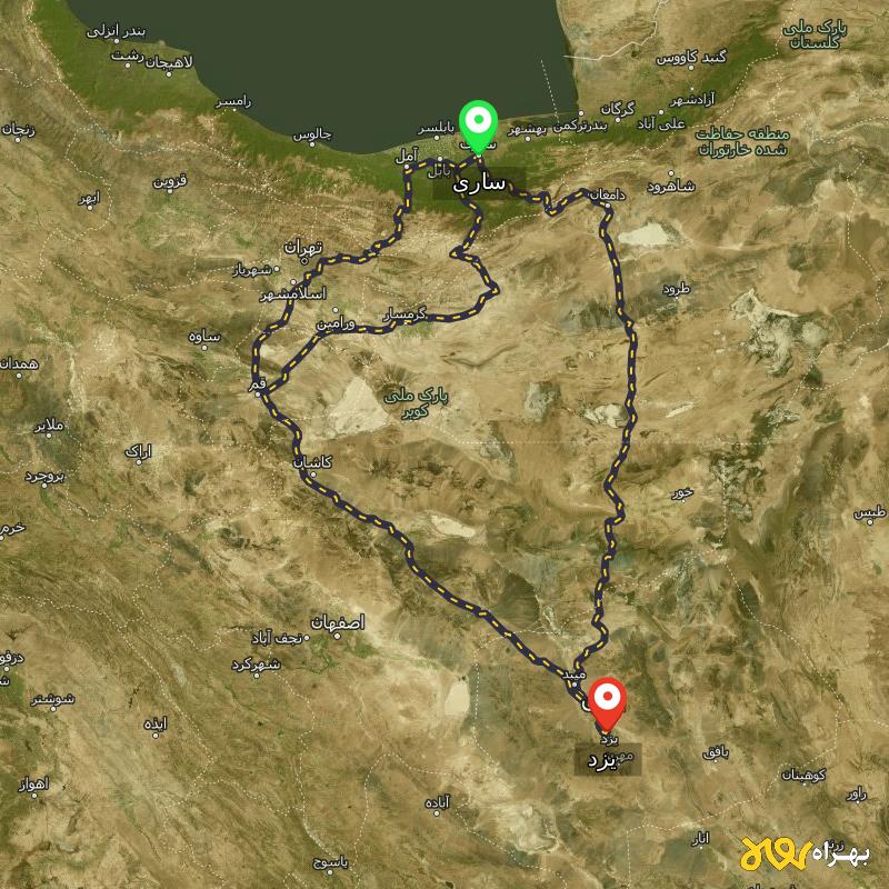 مسافت و فاصله یزد تا ساری از ۳ مسیر - اردیبهشت ۱۴۰۳
