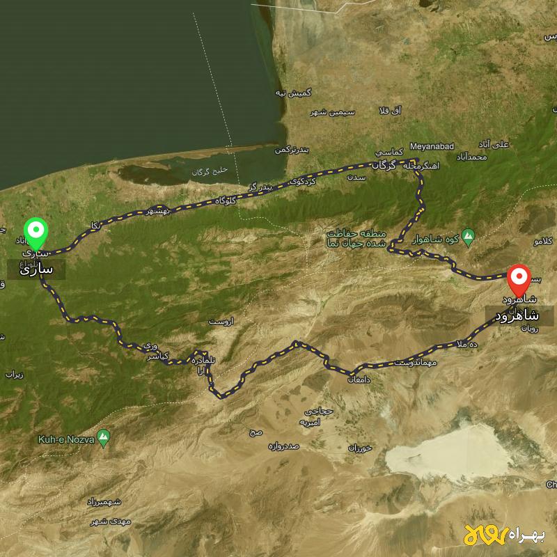 مسافت و فاصله شاهرود تا ساری از ۲ مسیر - اردیبهشت ۱۴۰۳