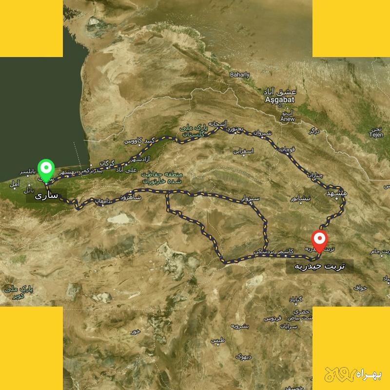 مسافت و فاصله تربت حیدریه - خراسان رضوی تا ساری از ۳ مسیر - آذر ۱۴۰۳