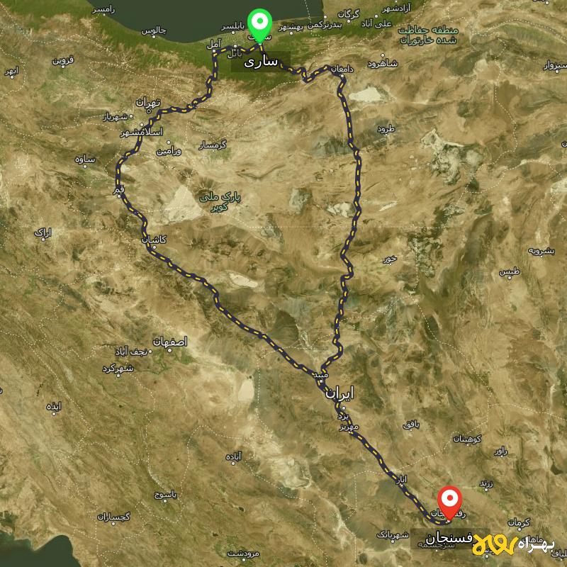 مسافت و فاصله رفسنجان تا ساری از ۲ مسیر - اردیبهشت ۱۴۰۳
