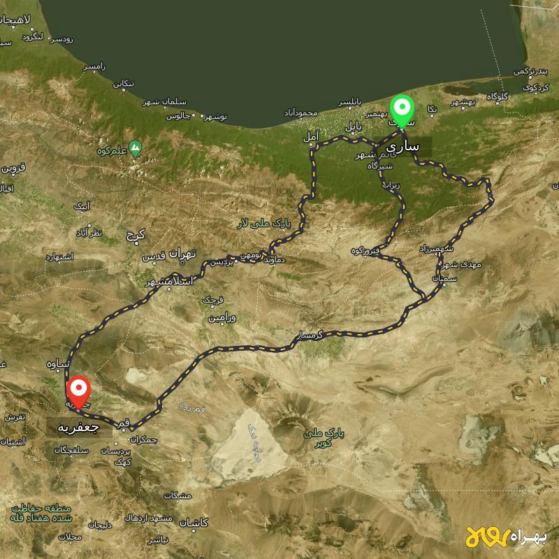 مسافت و فاصله جعفریه - قم تا ساری از ۳ مسیر - مهر ۱۴۰۳