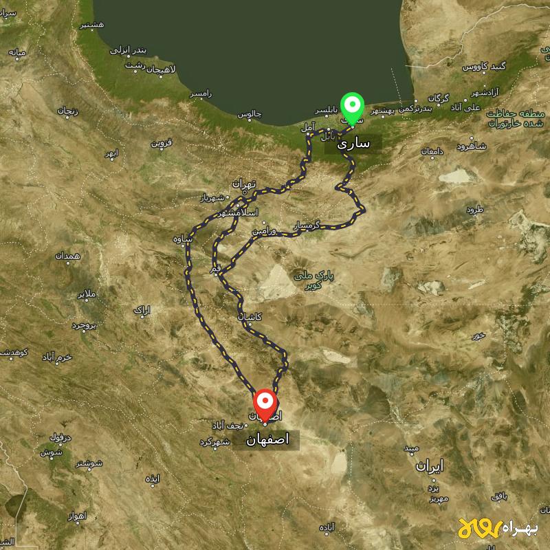 مسافت و فاصله اصفهان تا ساری از ۳ مسیر - اردیبهشت ۱۴۰۳