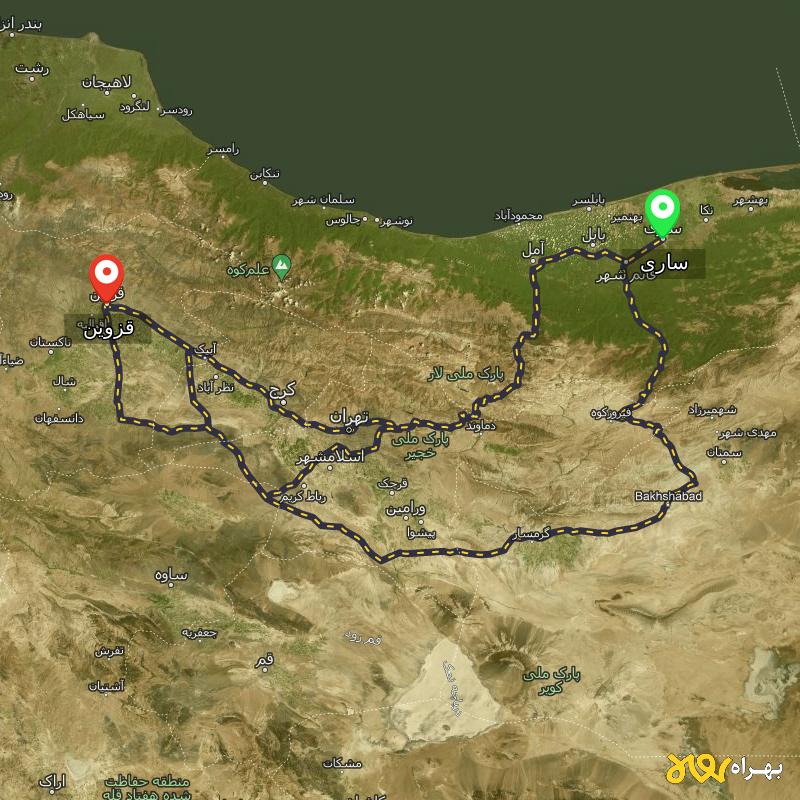 مسافت و فاصله قزوین تا ساری از ۳ مسیر - اردیبهشت ۱۴۰۳