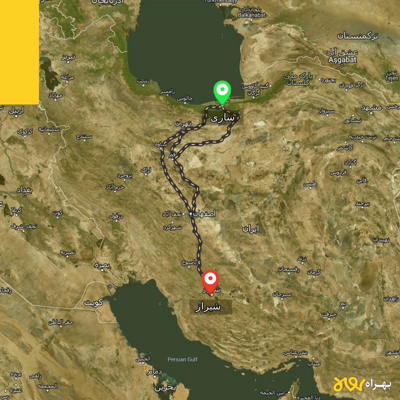مسافت و فاصله شیراز تا ساری از ۳ مسیر - اردیبهشت ۱۴۰۳