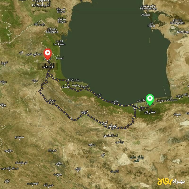 مسافت و فاصله اردبیل تا ساری از ۲ مسیر - مرداد ۱۴۰۳