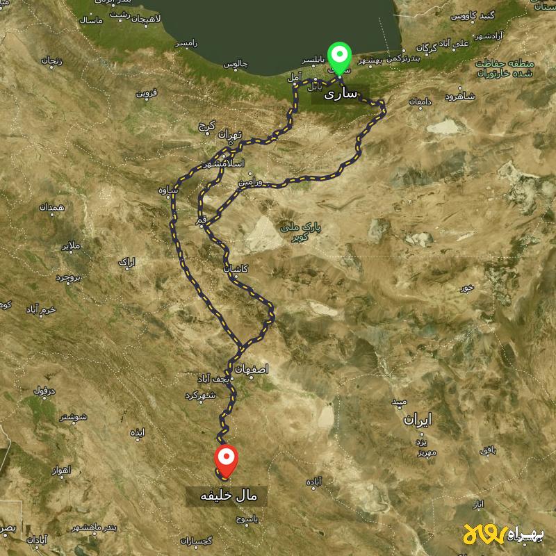 مسافت و فاصله مال خلیفه - چهارمحال و بختیاری تا ساری از ۳ مسیر - مرداد ۱۴۰۳