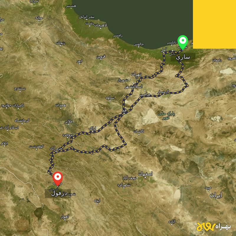 مسافت و فاصله دزفول تا ساری از ۳ مسیر - اردیبهشت ۱۴۰۳