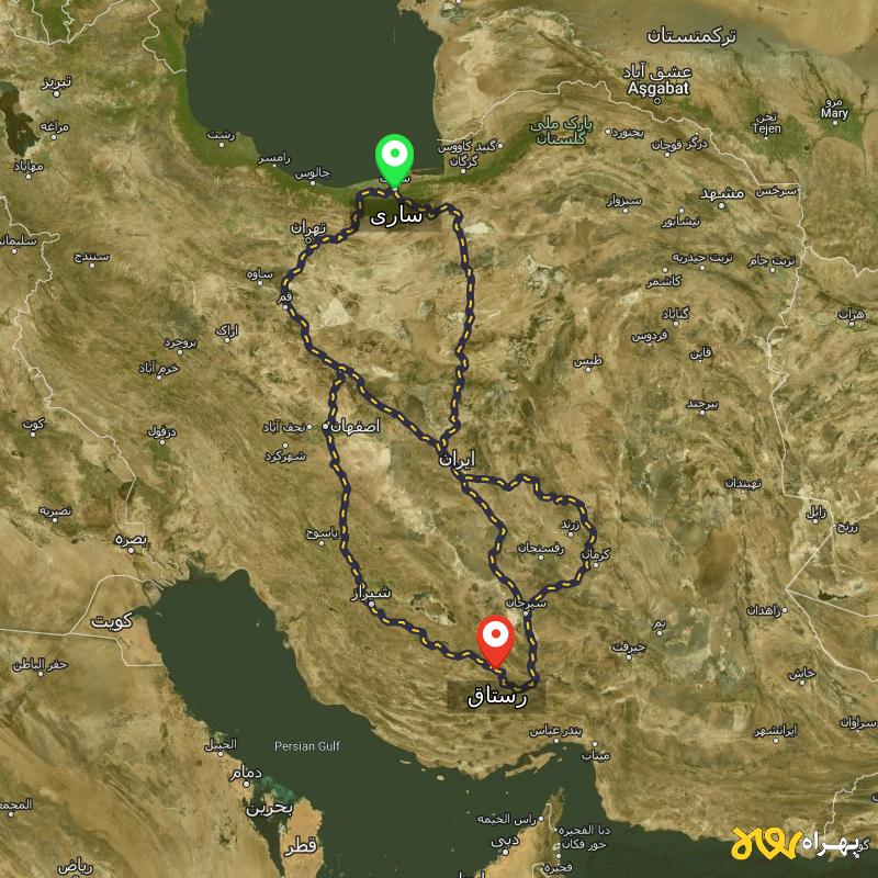مسافت و فاصله رستاق - فارس تا ساری از ۳ مسیر - شهریور ۱۴۰۳
