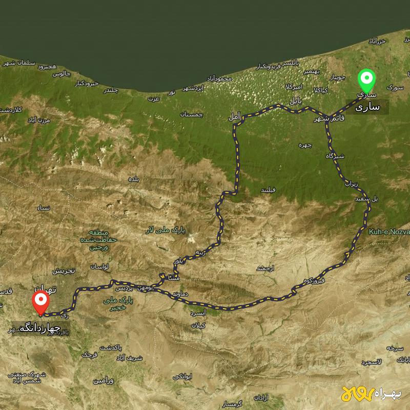 مسافت و فاصله چهاردانگه - تهران تا ساری از ۲ مسیر - مرداد ۱۴۰۳