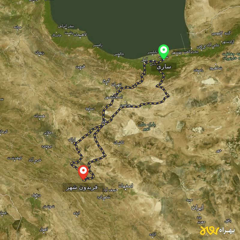 مسافت و فاصله فریدون شهر - اصفهان تا ساری از ۳ مسیر - آبان ۱۴۰۳