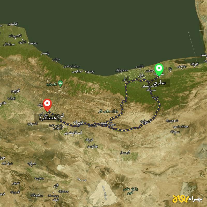 مسافت و فاصله هشتگرد تا ساری از ۲ مسیر - مهر ۱۴۰۳