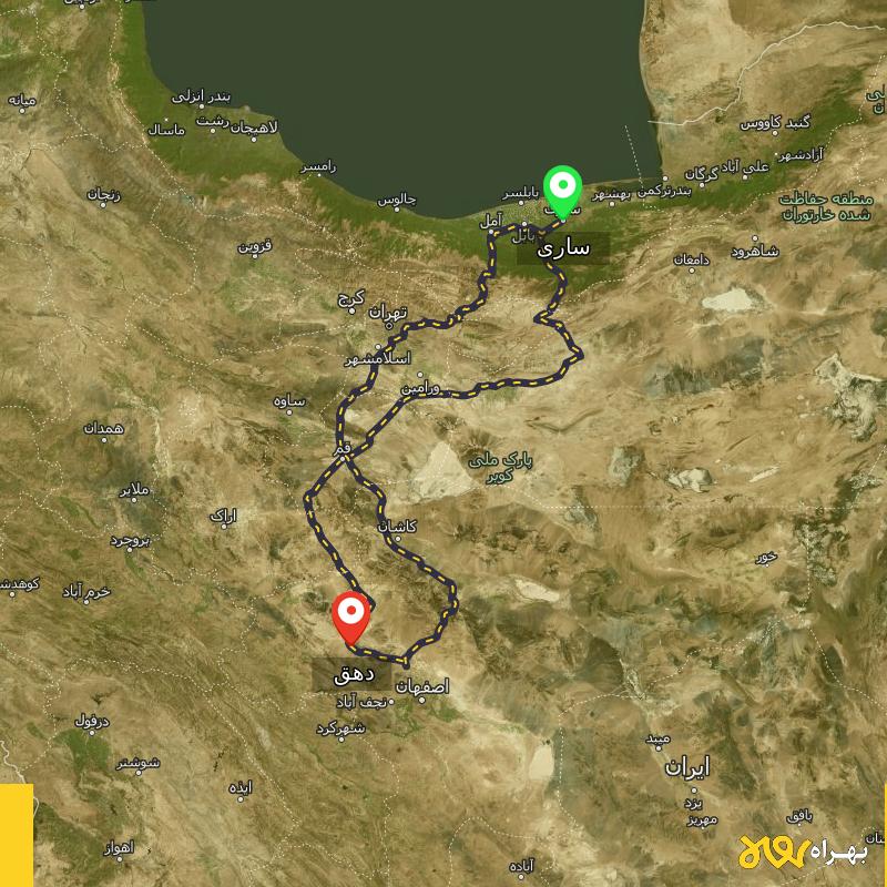 مسافت و فاصله دهق - اصفهان تا ساری از ۳ مسیر - شهریور ۱۴۰۳