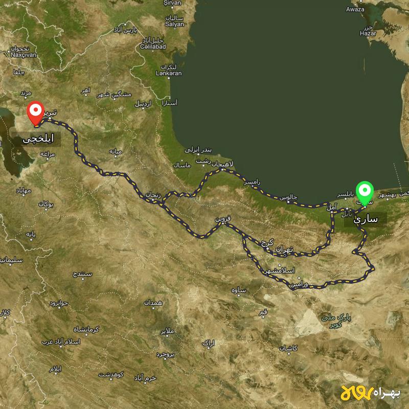 مسافت و فاصله ایلخچی - آذربایجان شرقی تا ساری از ۳ مسیر - آذر ۱۴۰۳