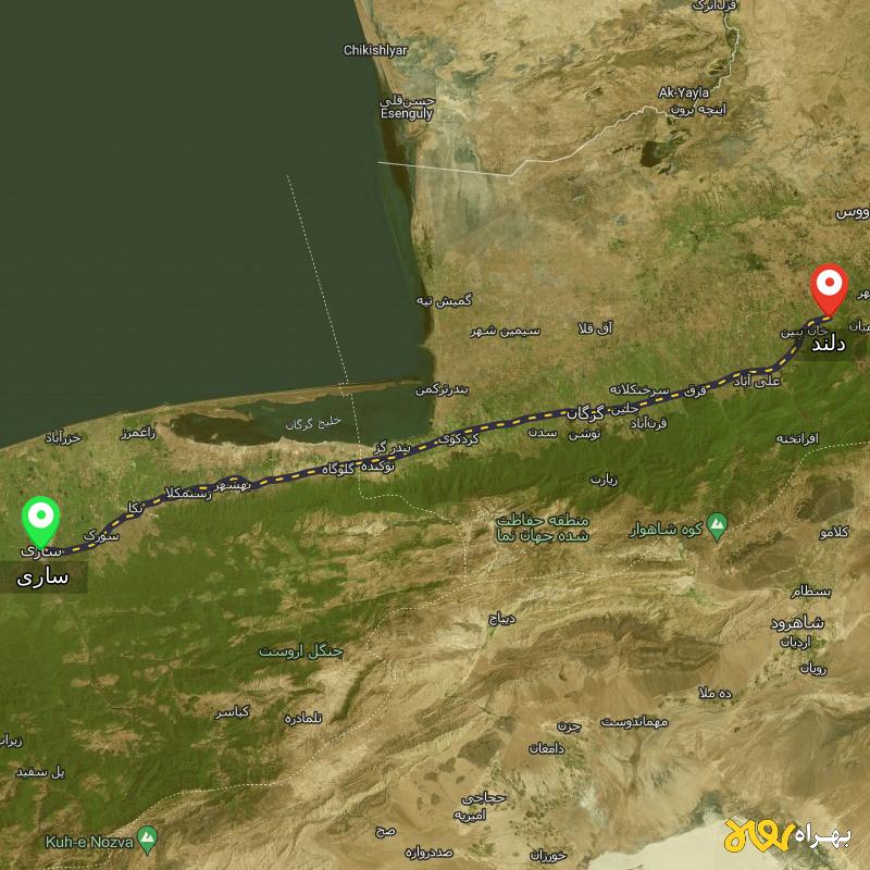 مسافت و فاصله دلند - گلستان تا ساری - دی ۱۴۰۳