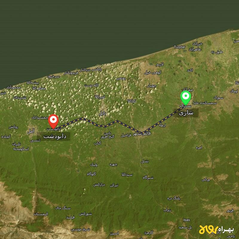 مسافت و فاصله دابودشت - مازندران تا ساری - مهر ۱۴۰۳