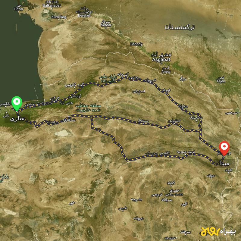 مسافت و فاصله شهر تربت جام تا ساری از ۳ مسیر - اردیبهشت ۱۴۰۳