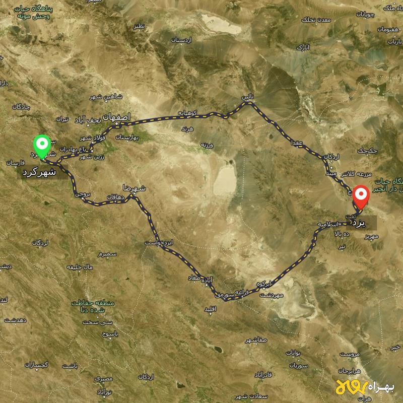 مسافت و فاصله یزد تا شهرکرد از ۲ مسیر - اردیبهشت ۱۴۰۳