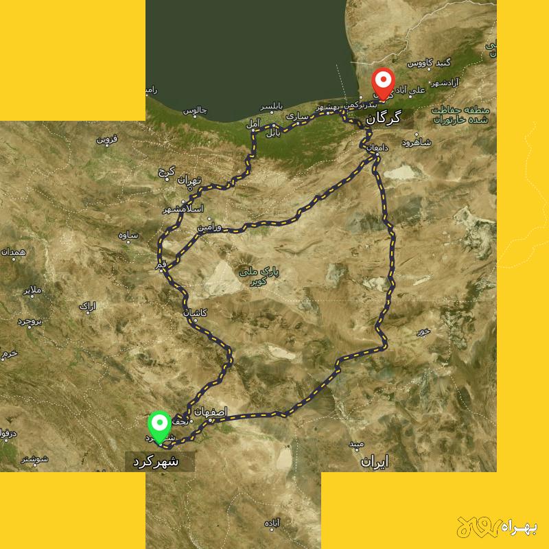 مسافت و فاصله گرگان تا شهرکرد از ۳ مسیر - مهر ۱۴۰۳