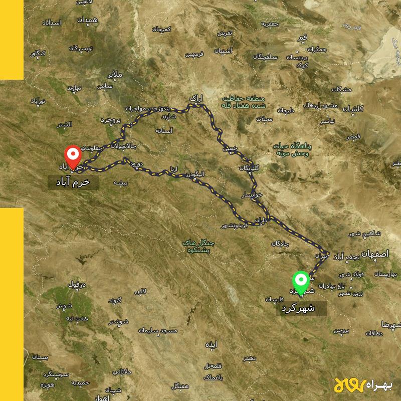 مسافت و فاصله خرم آباد تا شهرکرد از ۲ مسیر - مرداد ۱۴۰۳