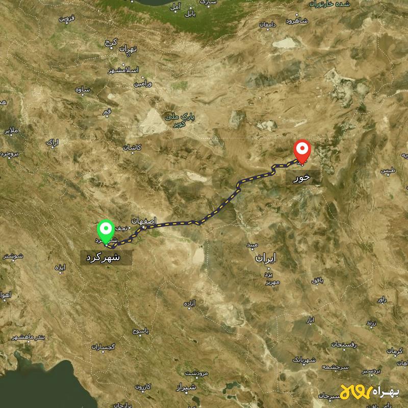مسافت و فاصله خور - اصفهان تا شهرکرد - آذر ۱۴۰۳