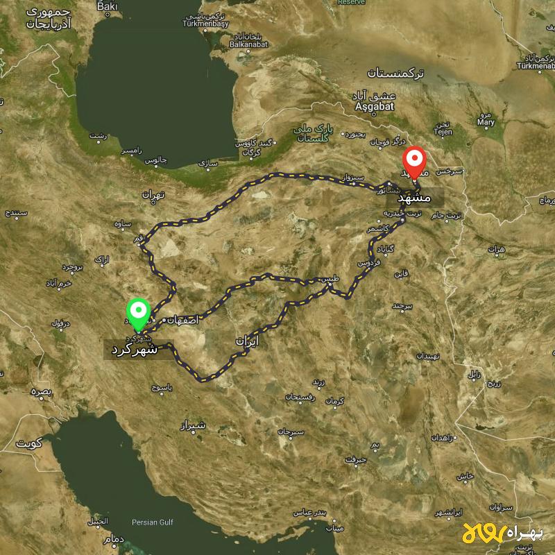 مسافت و فاصله مشهد تا شهرکرد از ۳ مسیر - اردیبهشت ۱۴۰۳