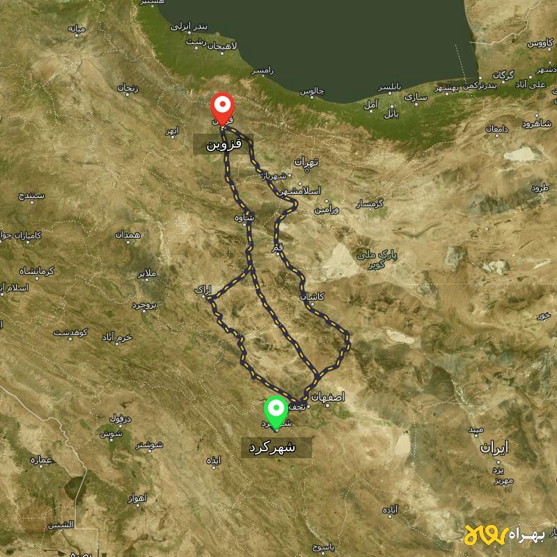مسافت و فاصله قزوین تا شهرکرد از ۳ مسیر - اردیبهشت ۱۴۰۳