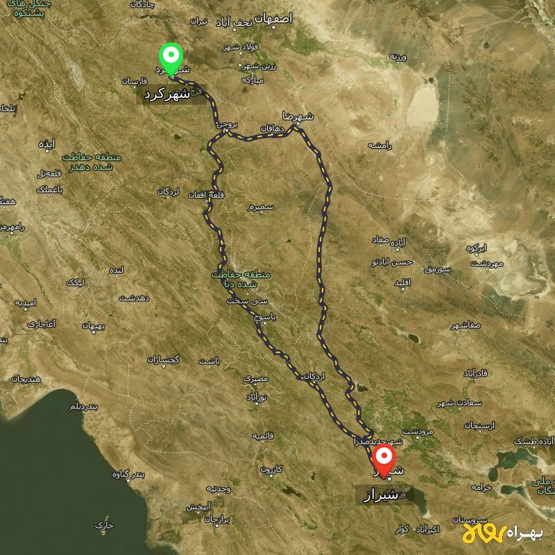 مسافت و فاصله شیراز تا شهرکرد از ۲ مسیر - اردیبهشت ۱۴۰۳