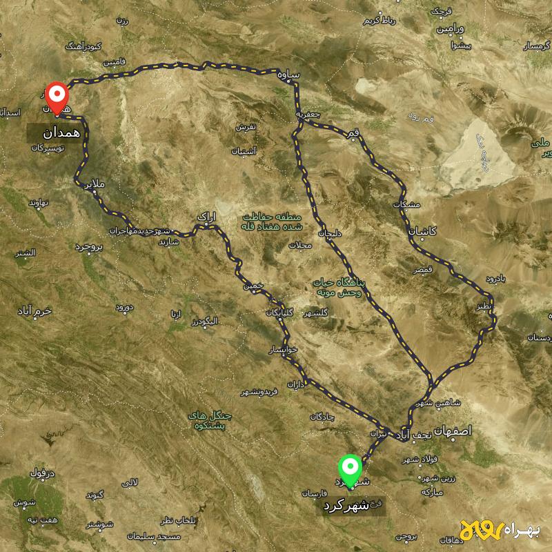 مسافت و فاصله همدان تا شهرکرد از ۳ مسیر - مهر ۱۴۰۳