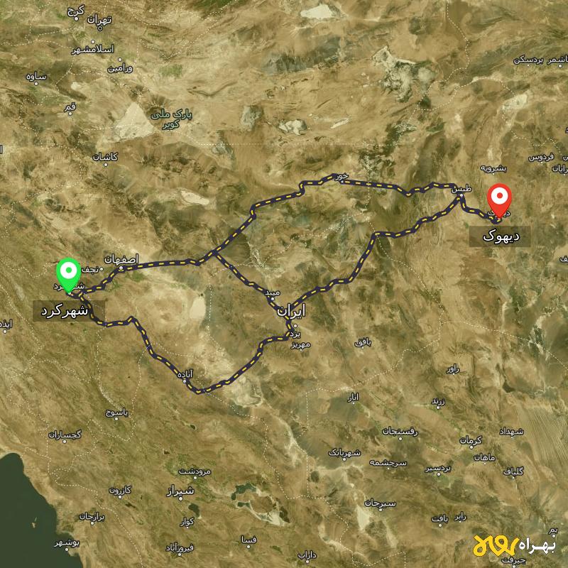 مسافت و فاصله دیهوک - خراسان جنوبی تا شهرکرد از ۳ مسیر - آذر ۱۴۰۳