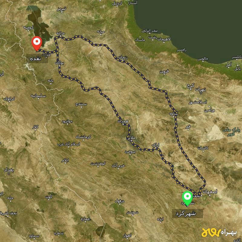 مسافت و فاصله نقده - آذربایجان غربی تا شهرکرد از ۲ مسیر - مرداد ۱۴۰۳