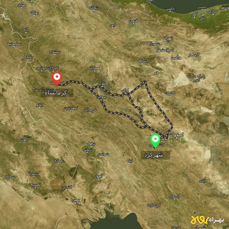 مسافت و فاصله کرمانشاه تا شهرکرد از ۳ مسیر - مهر ۱۴۰۳