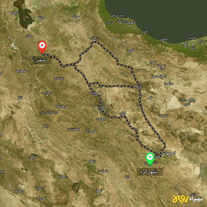 مسافت و فاصله سقز - کردستان تا شهرکرد از ۳ مسیر - مرداد ۱۴۰۳