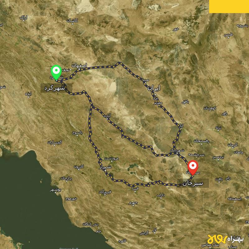 مسافت و فاصله سیرجان تا شهرکرد از ۳ مسیر - آذر ۱۴۰۳