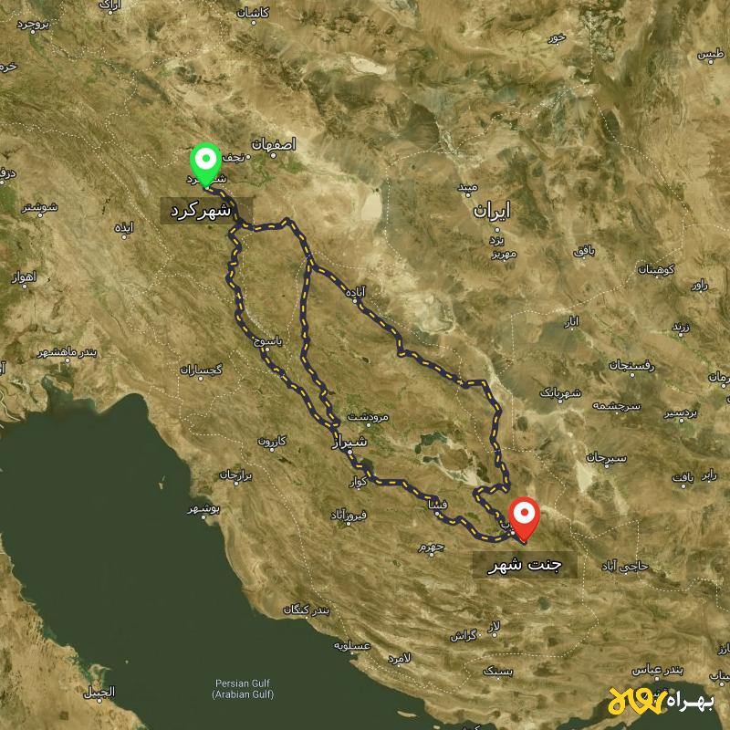 مسافت و فاصله جنت شهر - فارس تا شهرکرد از ۳ مسیر - دی ۱۴۰۳