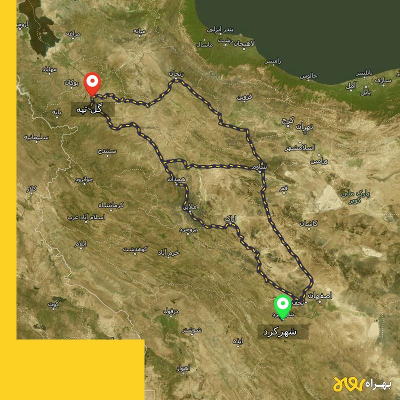 مسافت و فاصله گل تپه - کردستان تا شهرکرد از ۳ مسیر - مرداد ۱۴۰۳