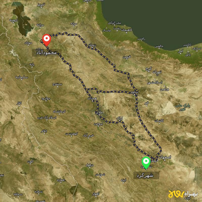 مسافت و فاصله محمودآباد - آذربایجان غربی تا شهرکرد از ۳ مسیر - مرداد ۱۴۰۳