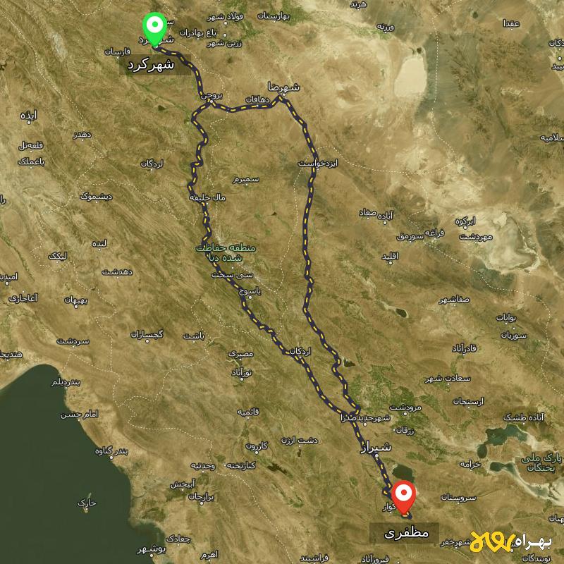 مسافت و فاصله مظفری - فارس تا شهرکرد از ۲ مسیر - مرداد ۱۴۰۳