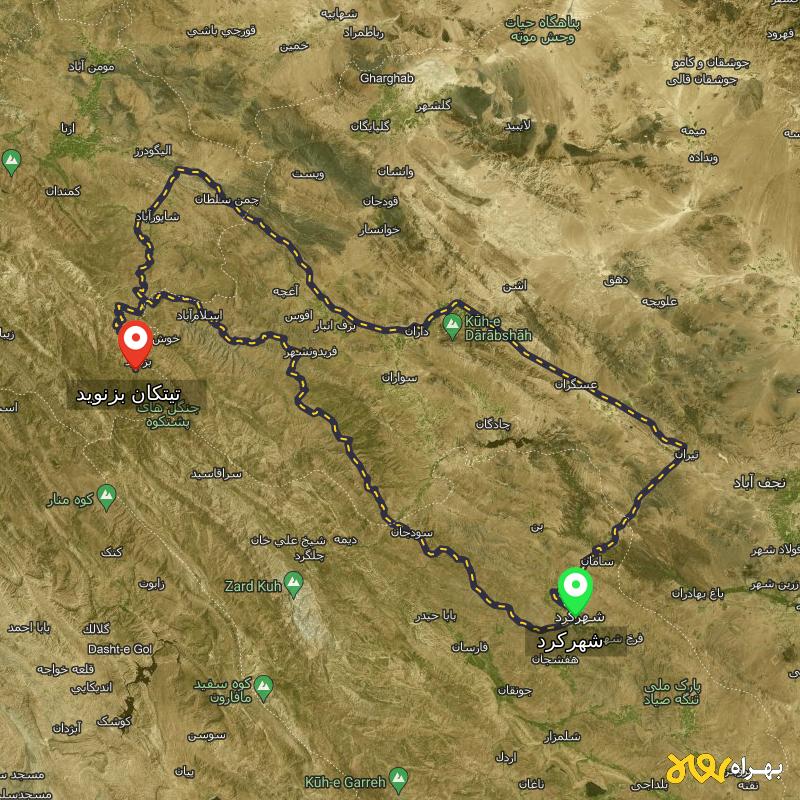 مسافت و فاصله تیتکان بزنوید - لرستان تا شهرکرد از ۲ مسیر - دی ۱۴۰۳