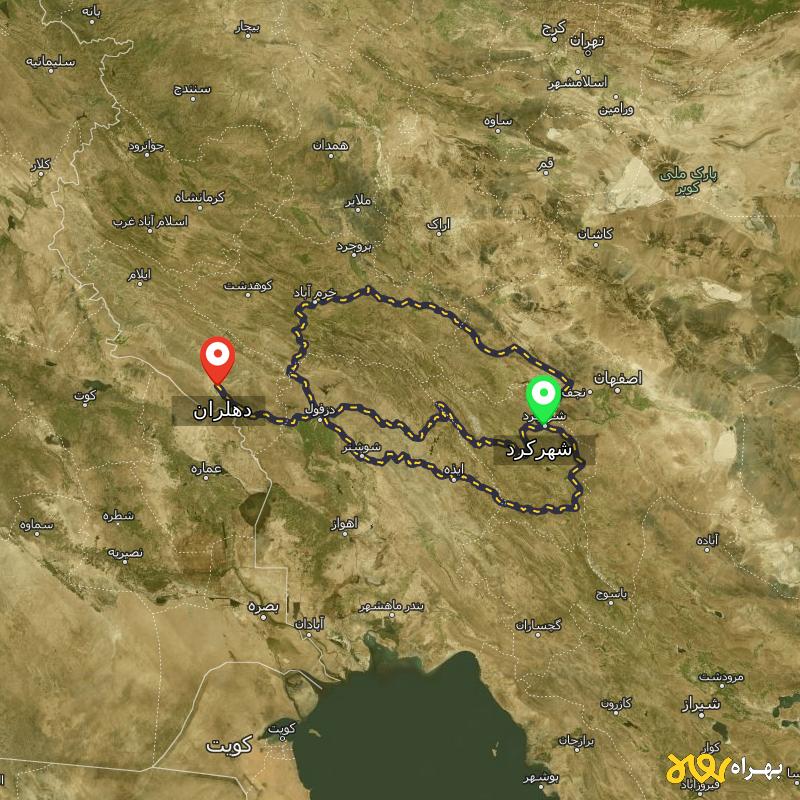 مسافت و فاصله دهلران - ایلام تا شهرکرد از ۳ مسیر - آذر ۱۴۰۳