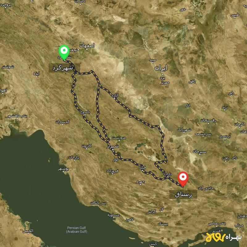 مسافت و فاصله رستاق - فارس تا شهرکرد از ۳ مسیر - مهر ۱۴۰۳