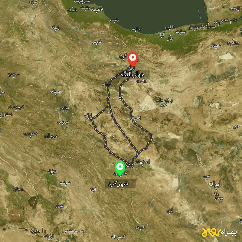 مسافت و فاصله چهاردانگه - تهران تا شهرکرد از ۳ مسیر - دی ۱۴۰۳