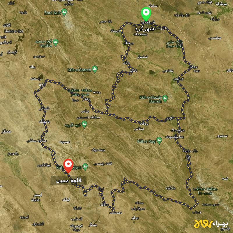 مسافت و فاصله قلعه ممبی - کهگیلویه و بویر احمد تا شهرکرد از ۳ مسیر - شهریور ۱۴۰۳