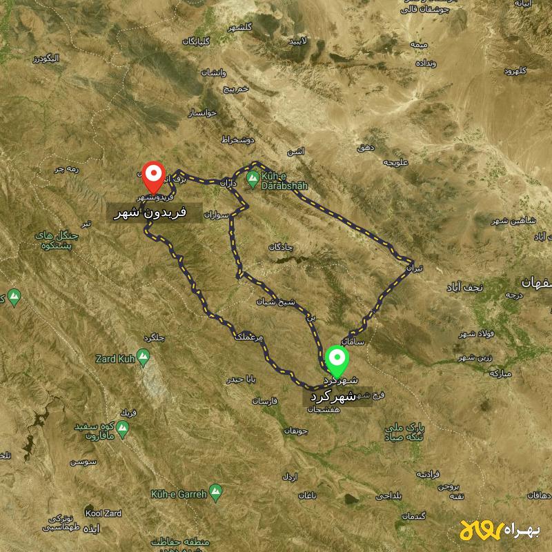 مسافت و فاصله فریدون شهر - اصفهان تا شهرکرد از ۳ مسیر - آذر ۱۴۰۳