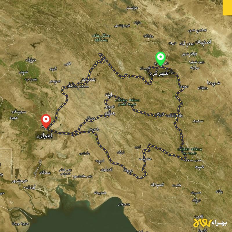 مسافت و فاصله اهواز تا شهرکرد از ۳ مسیر - مهر ۱۴۰۳