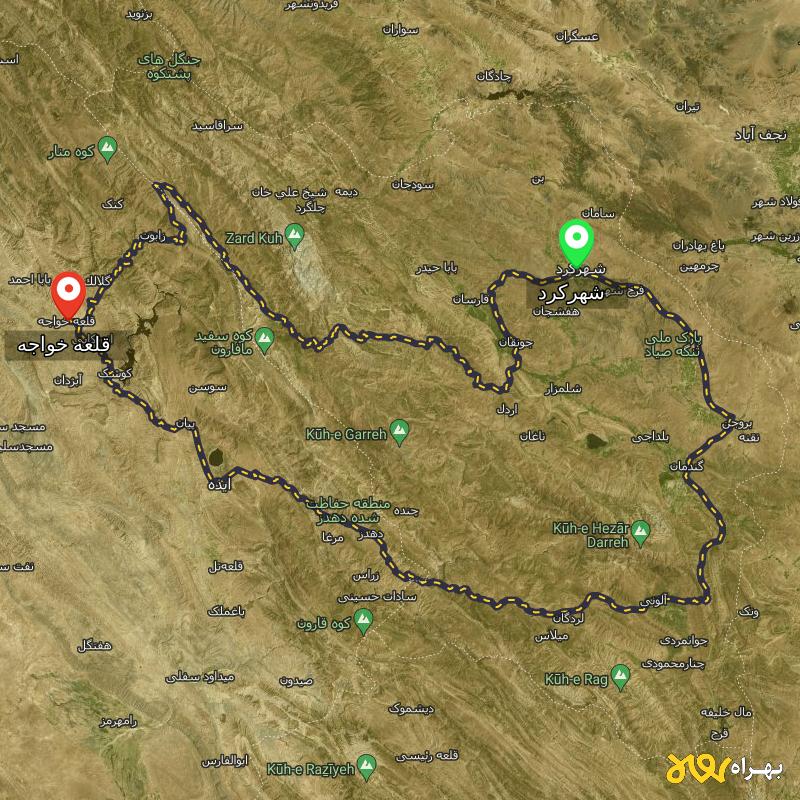 مسافت و فاصله قلعه خواجه - خوزستان تا شهرکرد از ۲ مسیر - شهریور ۱۴۰۳